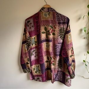 100% Silk Patchwork Design Botanical Top